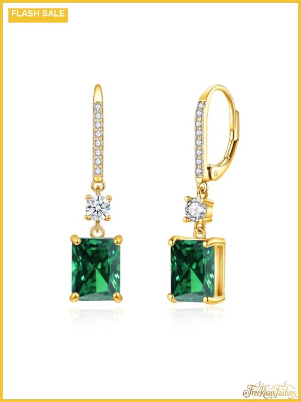 14K Yellow Gold Plated Leverback Drop Dangle Earrings Cubic Zirconia